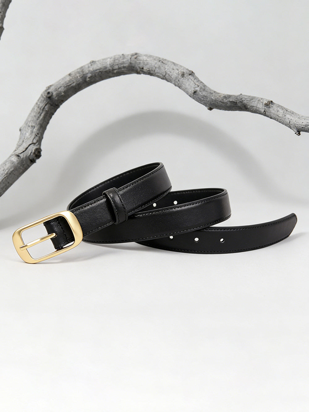 Leather With Belt Gold Buckle#color_black
