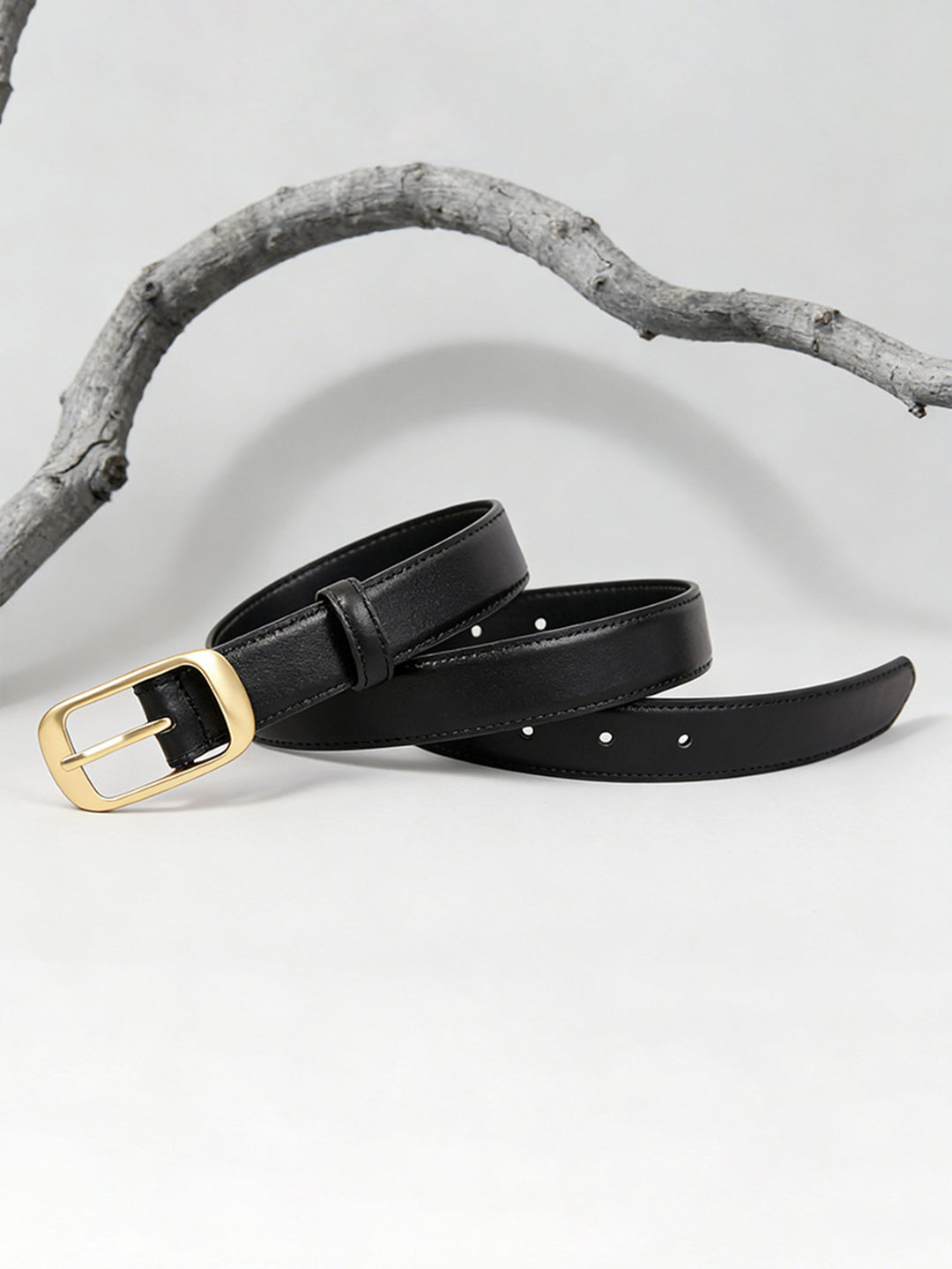 Leather With Belt Gold Buckle#color_black