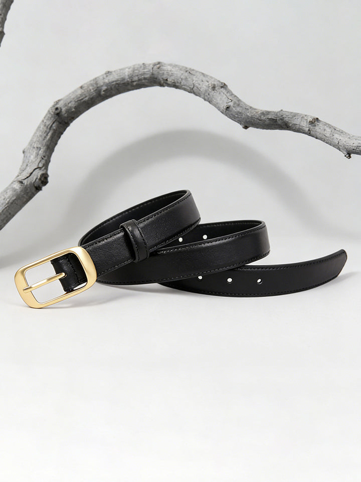 Leather With Belt Gold Buckle#color_black