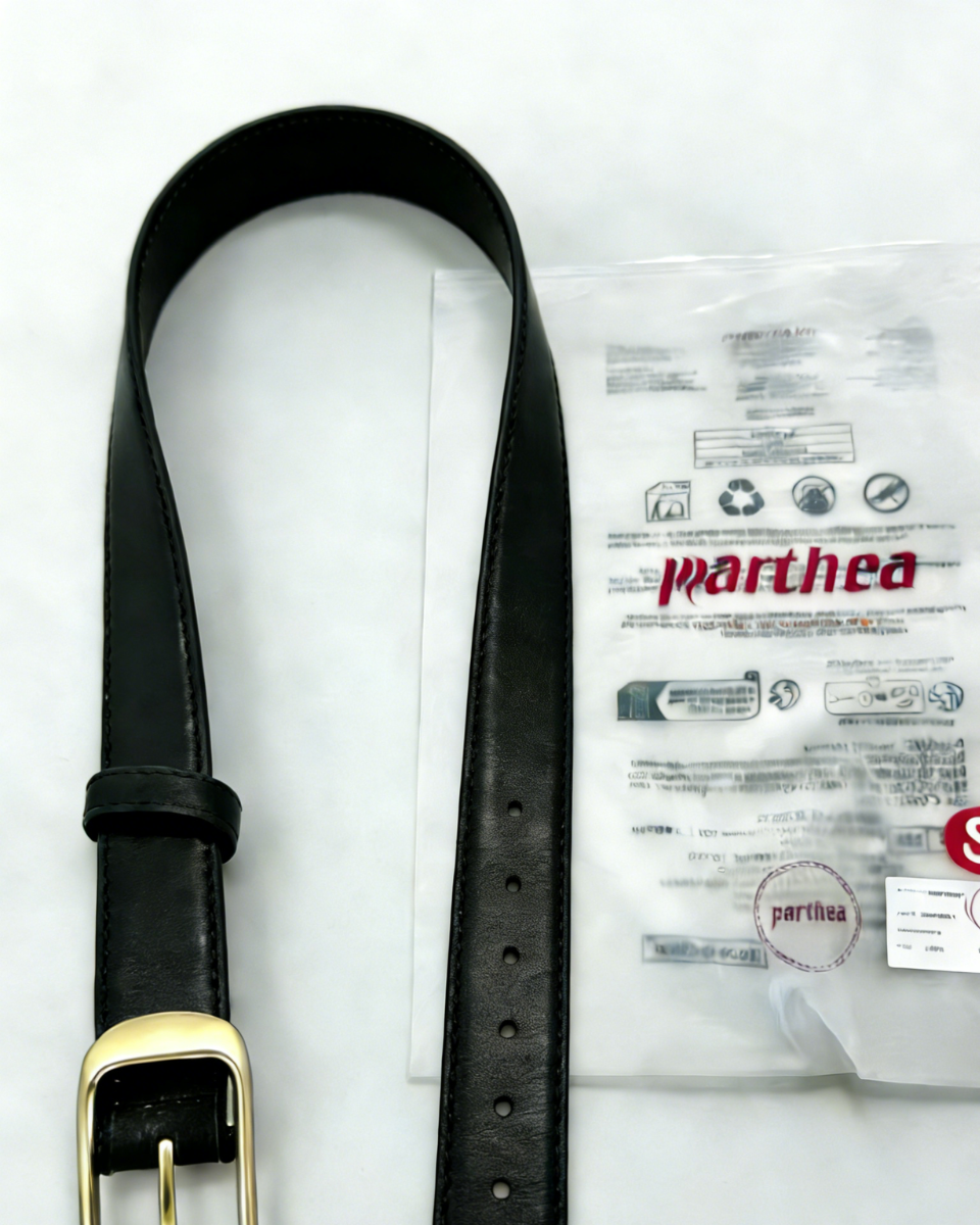 Leather Belt With Gold Buckle#color_black