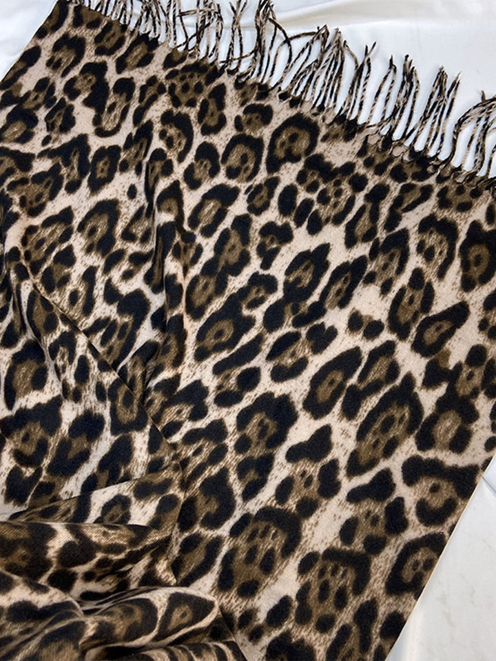 Leopard Print ScarfFringed #color_brown