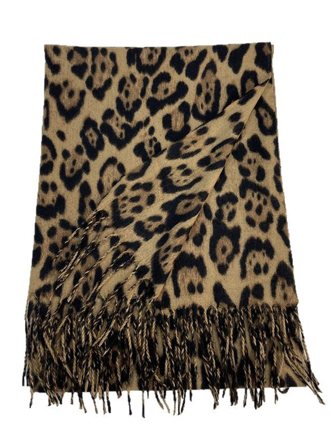 Leopard Fringed Print Scarf#color_brown