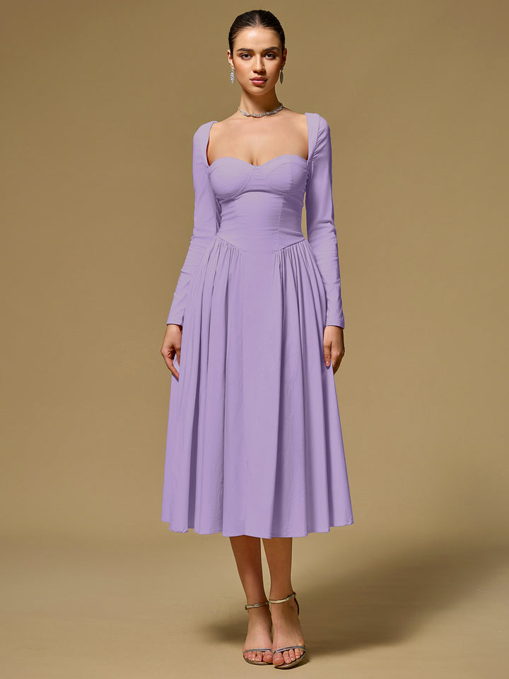 A-Line Long Sleeve Tie Back Dress#color_lilac