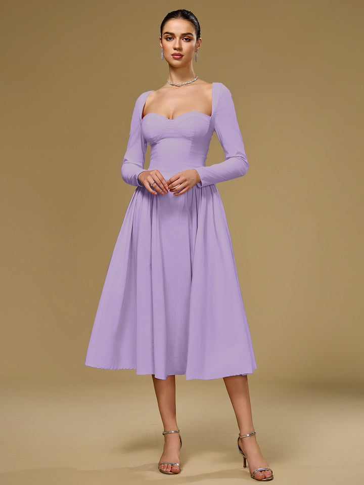 A-Line Tie Back Long Sleeve Dress#color_lilac