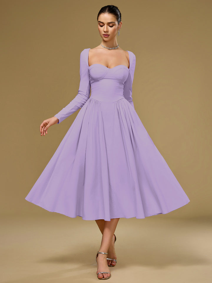 Tie Back A-Line Long Sleeve Dress#color_lilac
