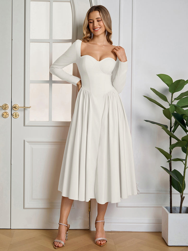 A-Line Tie Back Long Sleeve Dress#color_white