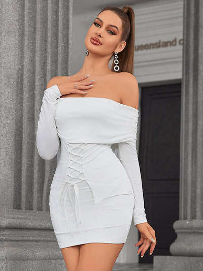 crisscross front off shoulder tube backless dress#color_white
