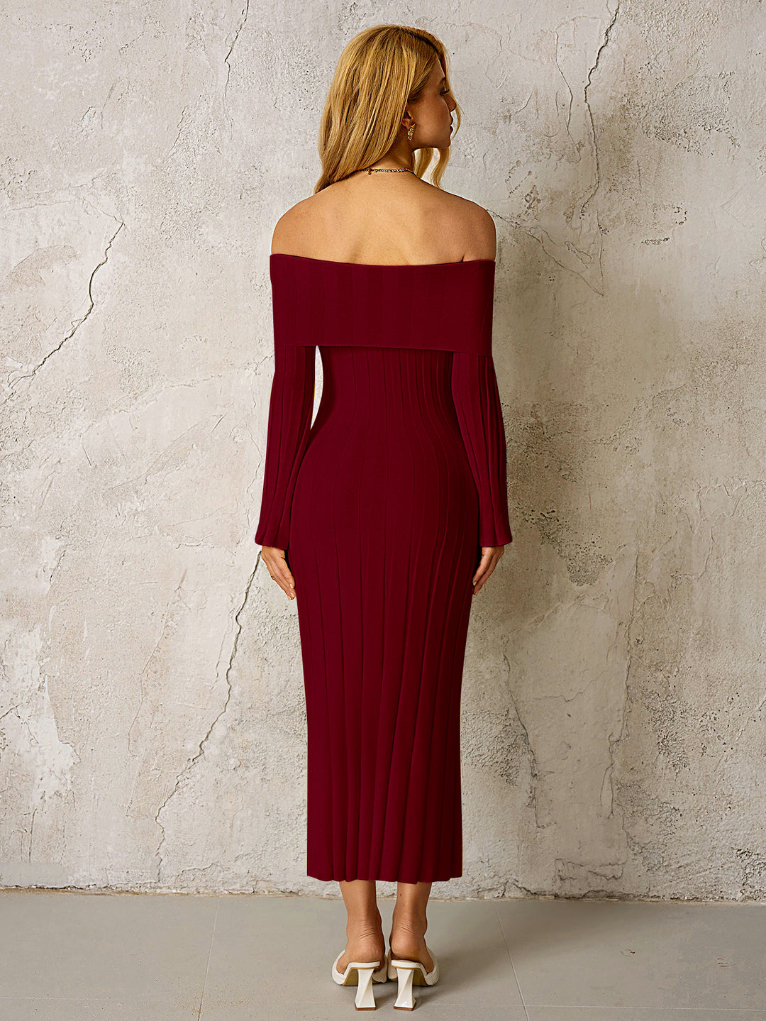 Off Shoulder Bodycon Knitted Dress