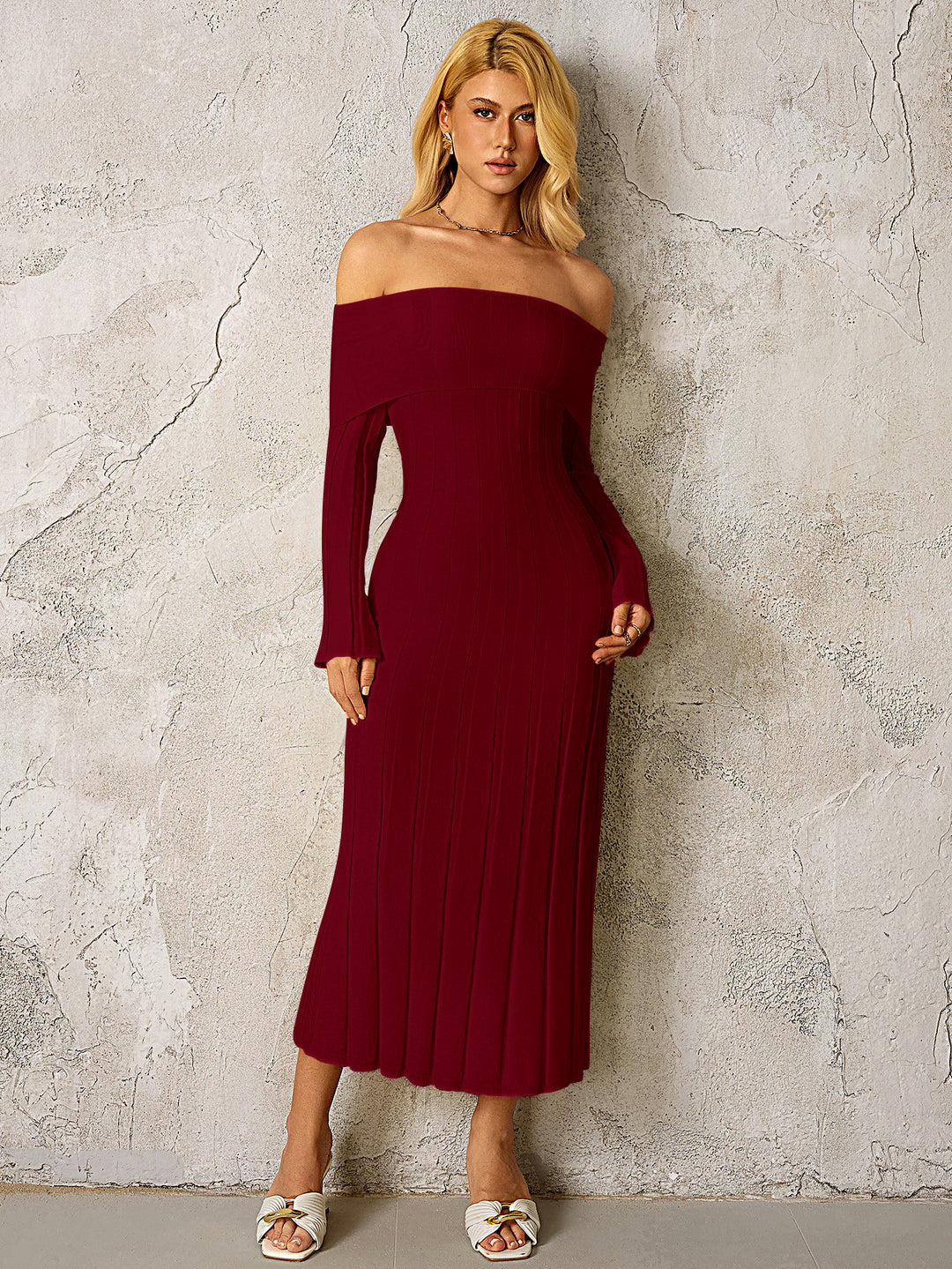 Knitted Off Shoulder Bodycon Dress