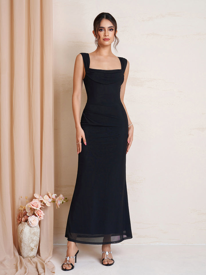 Shoulder Off Ruched Bodycon Mesh Dress
