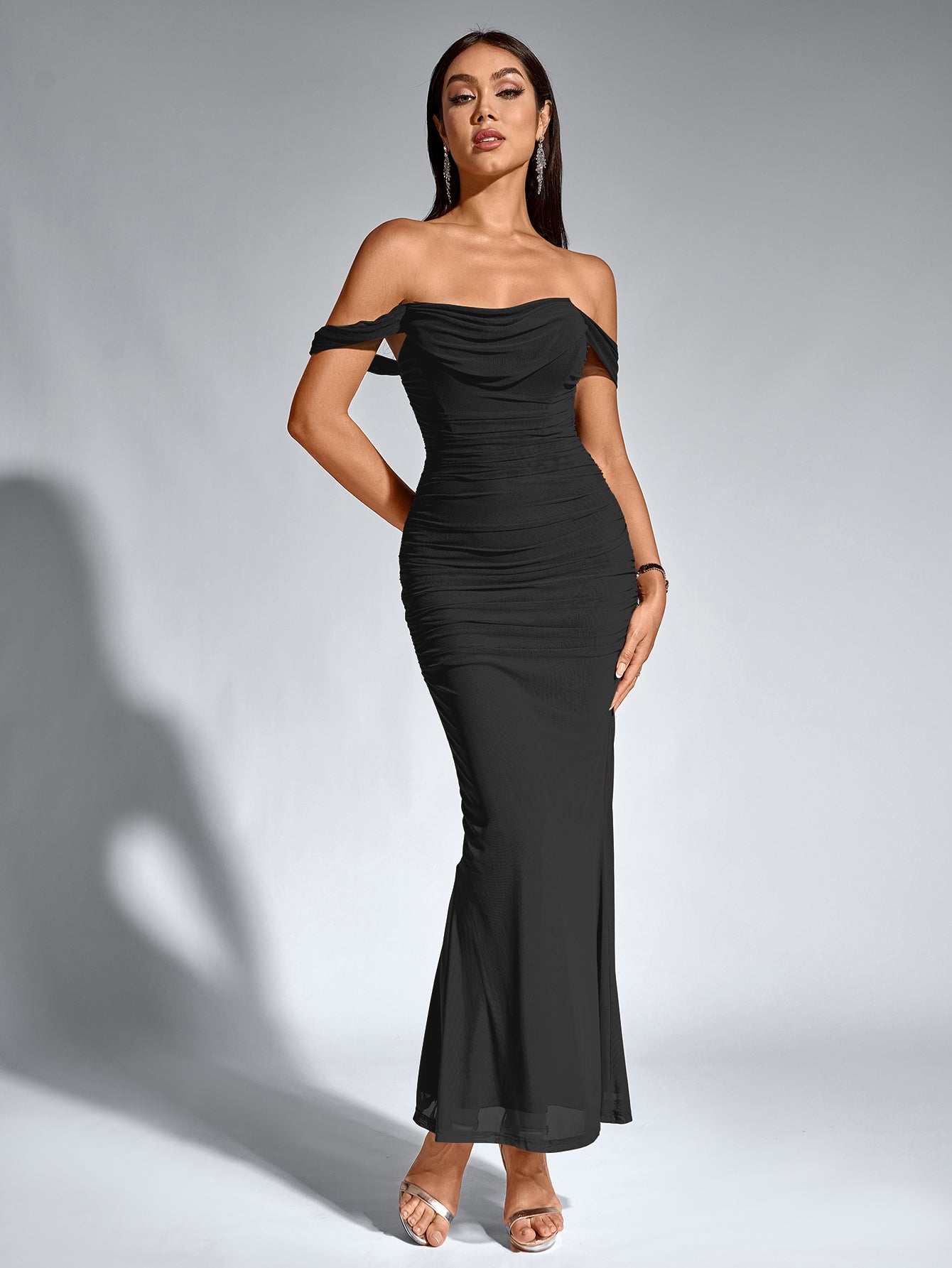 Off Shoulder Ruched Zipper Back Bodycon Dress – Parthea Fashion