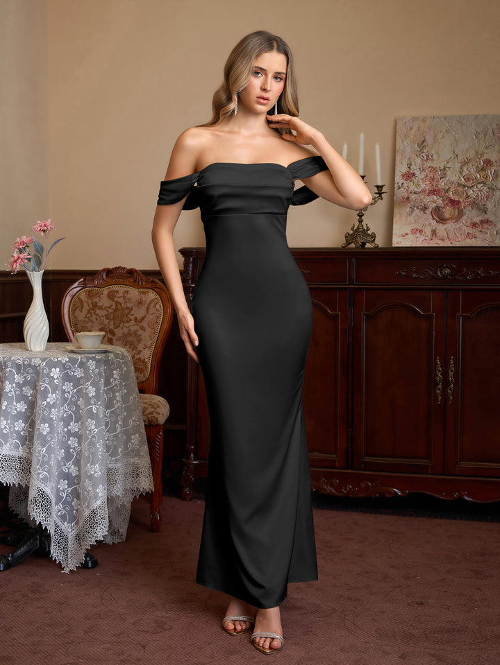 Satin Shoulder Off Backless Mermaid Dress#color_black