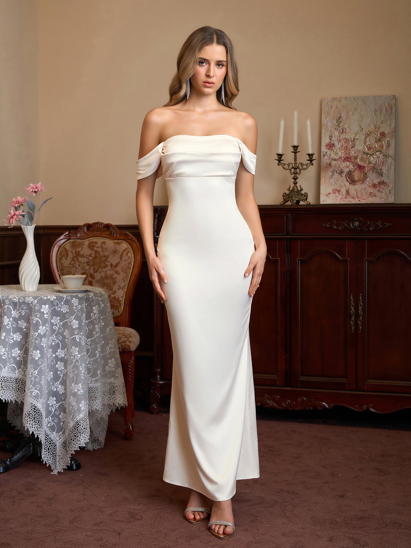Off Shoulder Satin Backless Mermaid Dress – Parthea Fashion