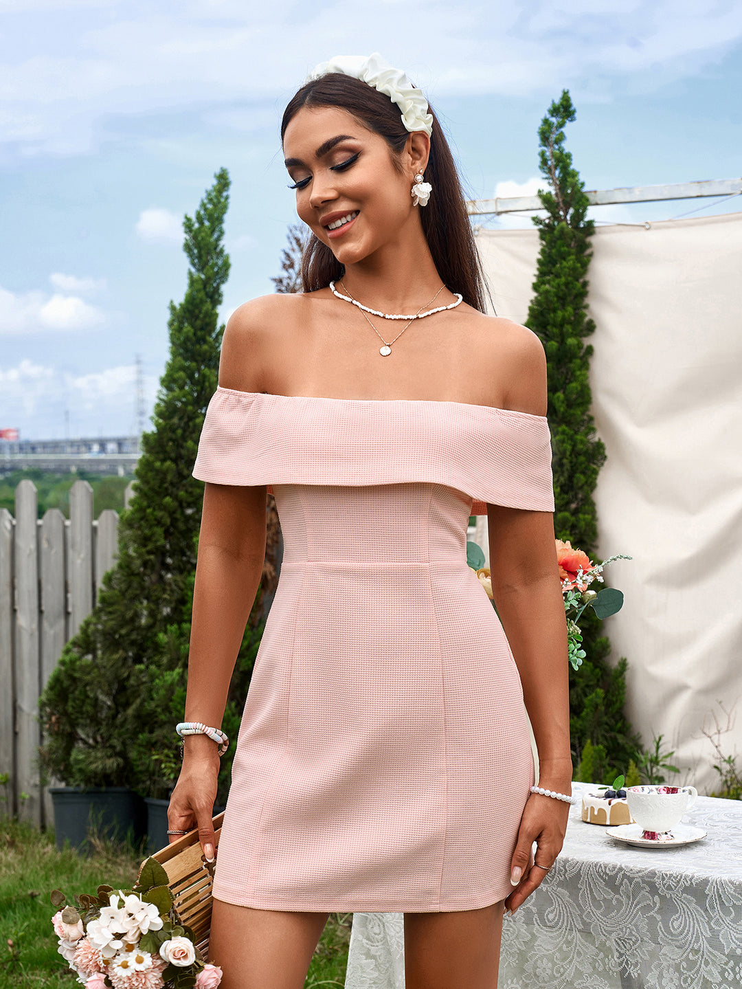 mini pink off the shoulder dress Either Way Off Shoulder Mini Dress