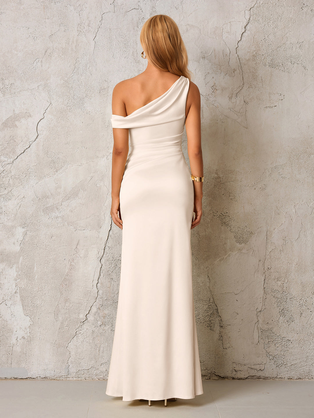 One Satin Shoulder Bodycon Maxi Dress#color_ivory
