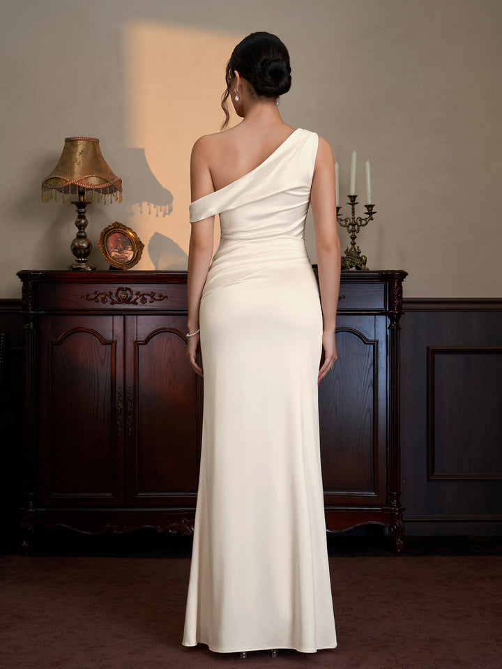 One Shoulder Bodycon Satin Maxi Dress