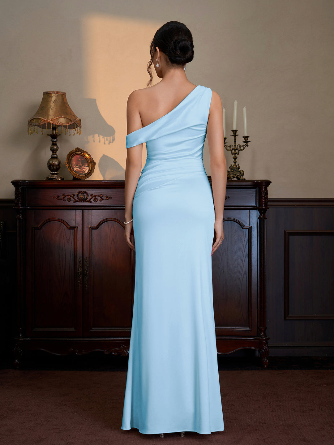 One Shoulder Bodycon Satin Maxi Dress