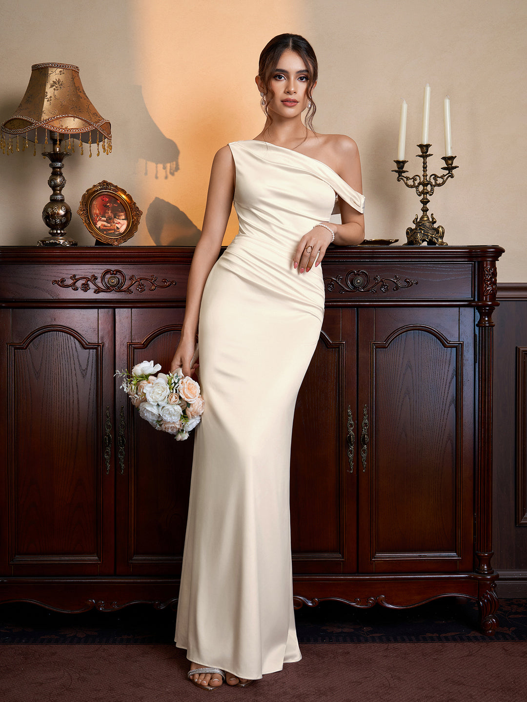 Satin One Shoulder Bodycon Maxi Dress
