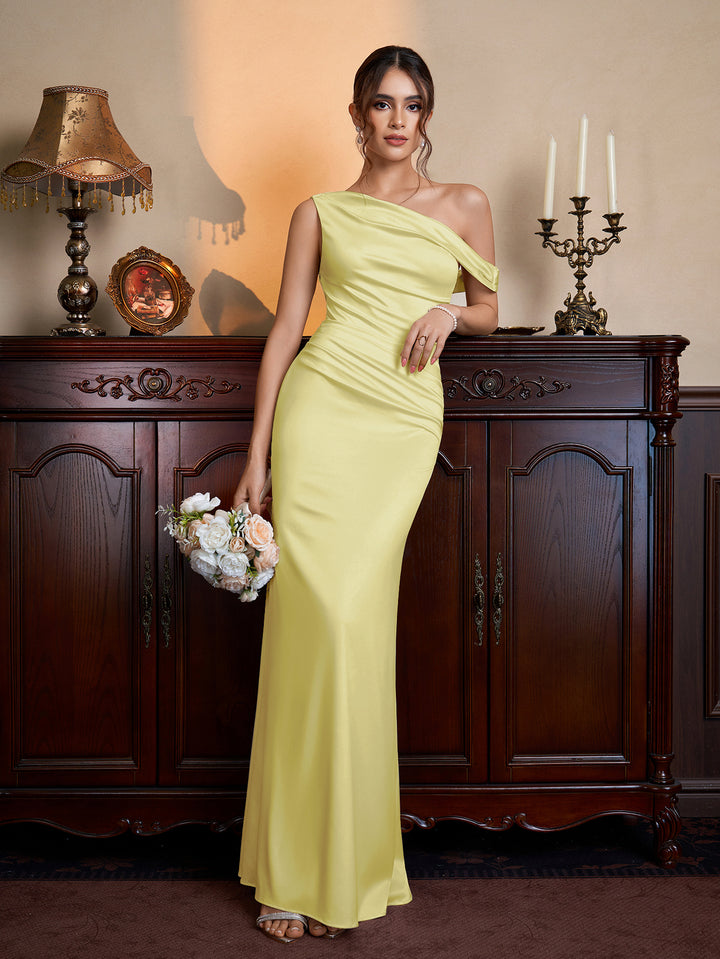 Satin Bodycon One Shoulder Maxi Dress