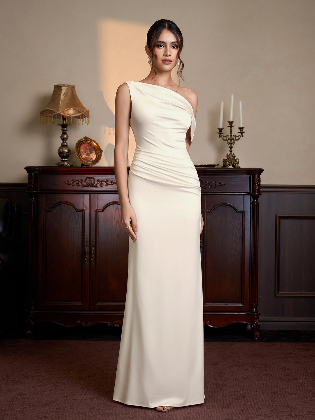 Satin Bodycon One Shoulder Maxi Dress