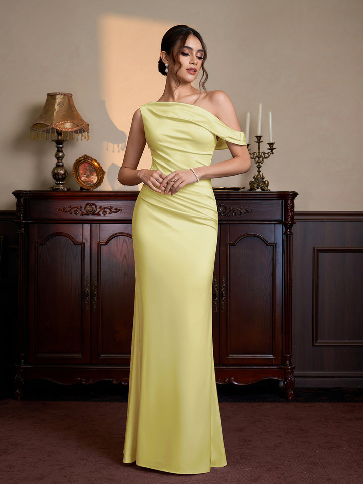 Satin One Shoulder Bodycon Maxi Dress