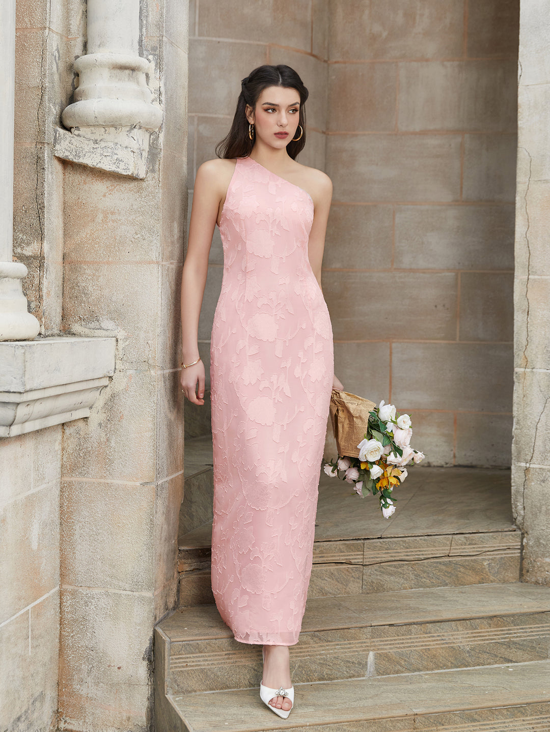 One Shoulder Tie Back Backless Jacquard Long Dress Parthea Fashion One Shoulder Tie Back Backless Jacquard Long Dress Parthea Fashion