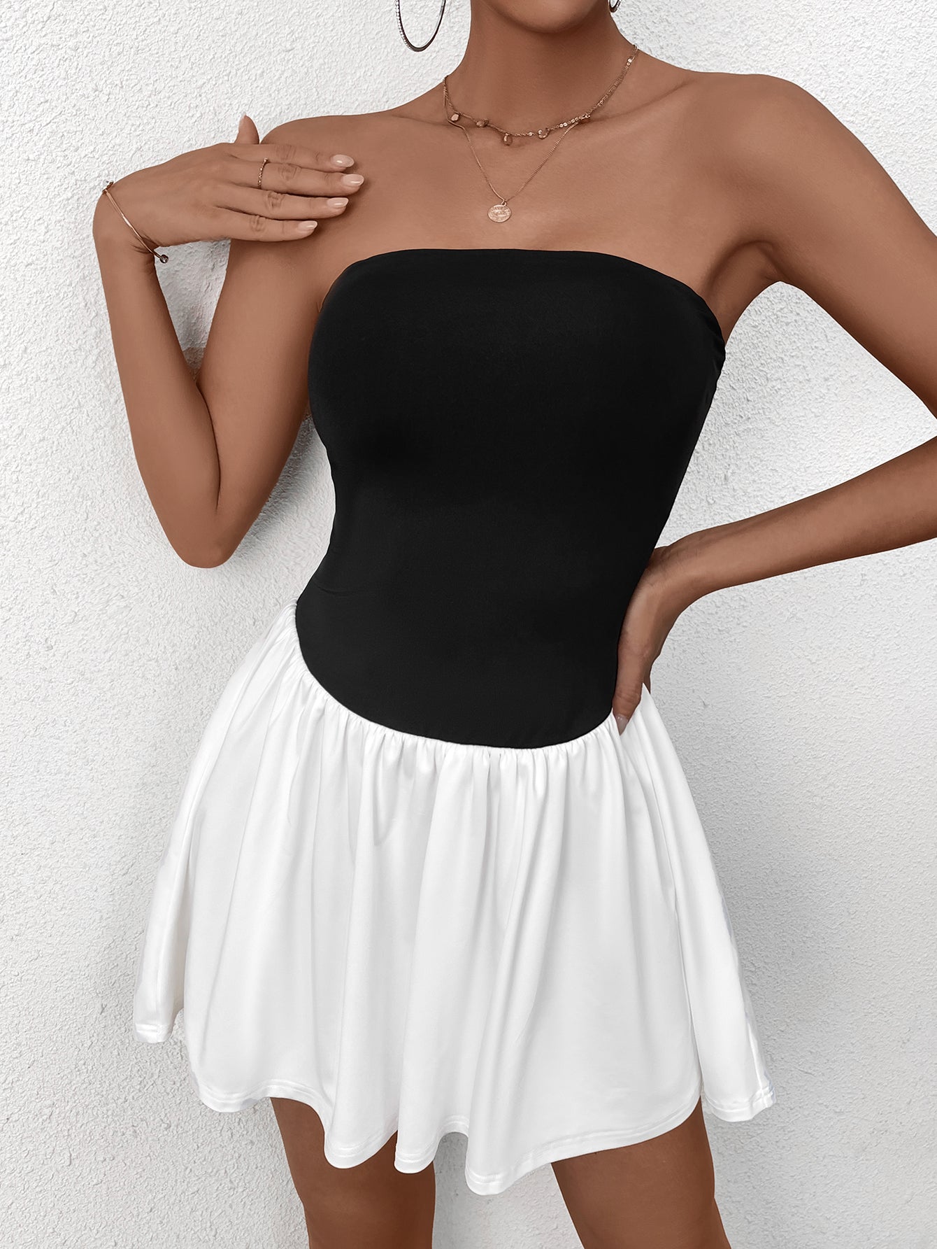 Patchwork Strapless Tube Fit Full Dress