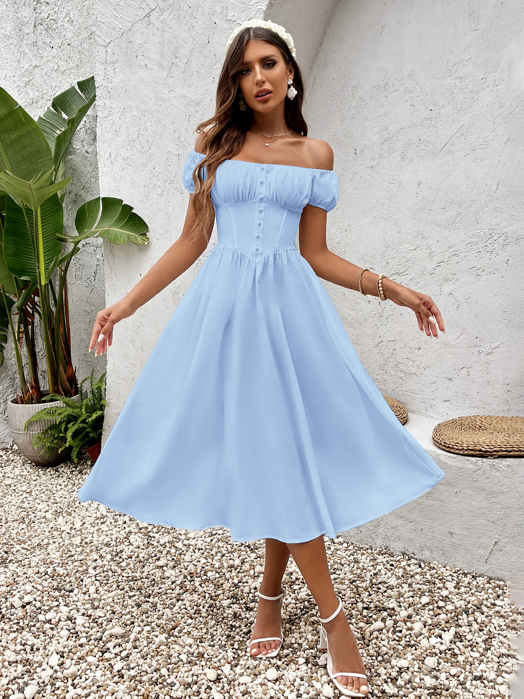 bust midi dress Sand Flowered Bust Midi Dress S