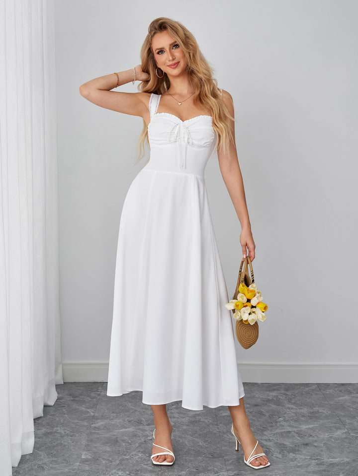 Crisscross Back Ruched Bust Bow Tie Front Dress