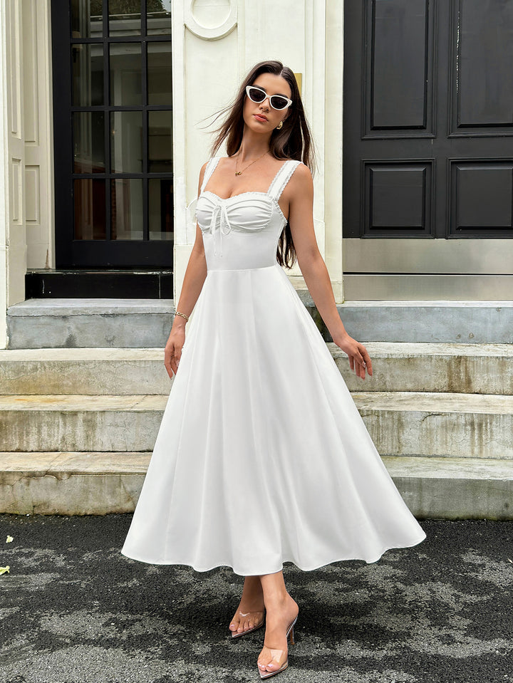 Crisscross Back Ruched Bust Bow Tie Front Dress