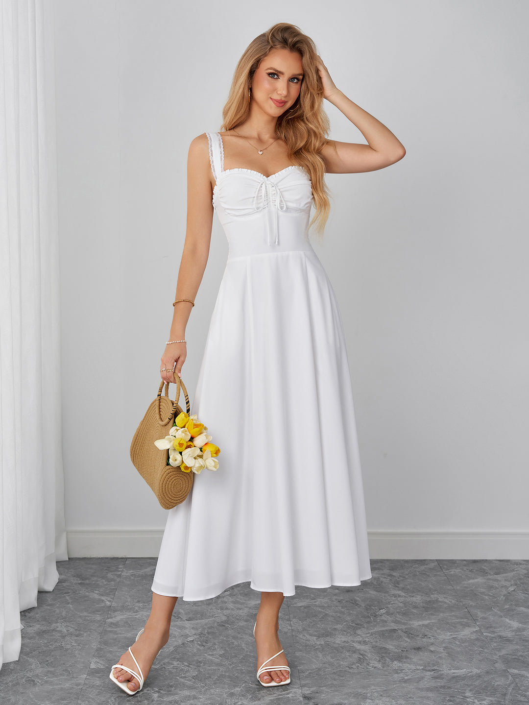 Ruched Bust Bow Tie Front Crisscross Back Dress