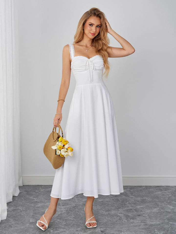 Ruched Bust Bow Tie Front Crisscross Back Dress