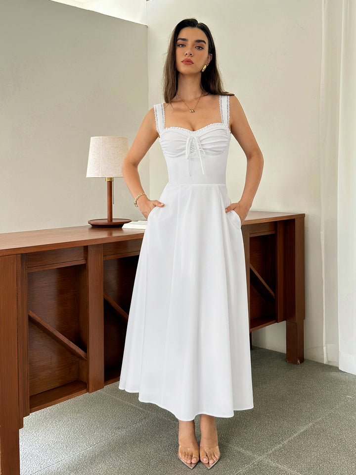 Ruched Bust Bow Tie Front Crisscross Back Dress