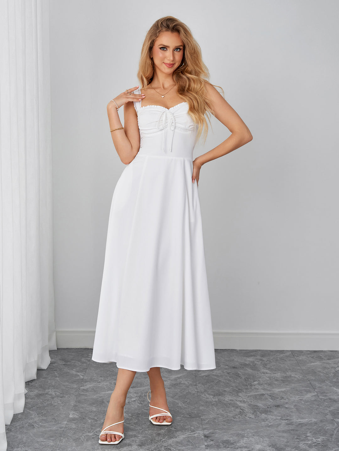 Bow Tie Front Crisscross Back Ruched Bust Dress