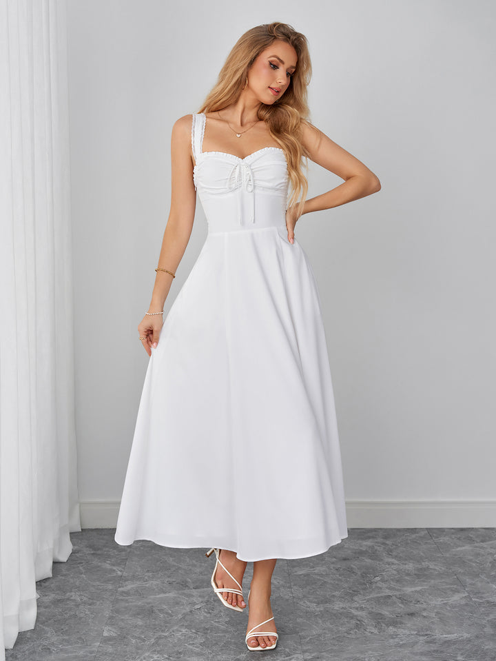 Bow Tie Front Ruched Bust Crisscross Back Dress