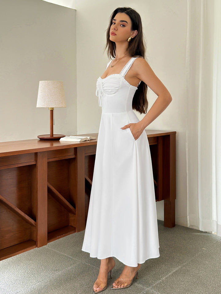 Bow Tie Front Ruched Bust Crisscross Back Dress