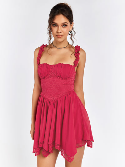 ruched bust lace patchwork cami dress#color_red