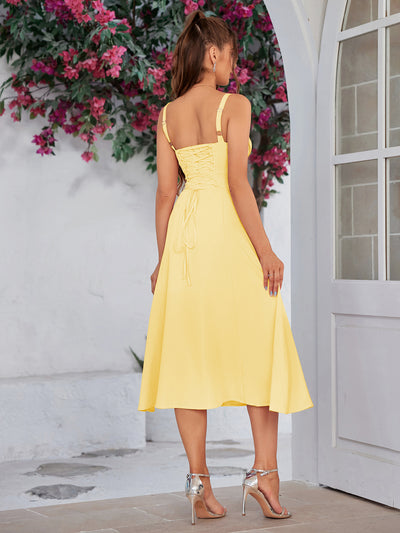 split thigh ruched bust cami dress#color_yellow