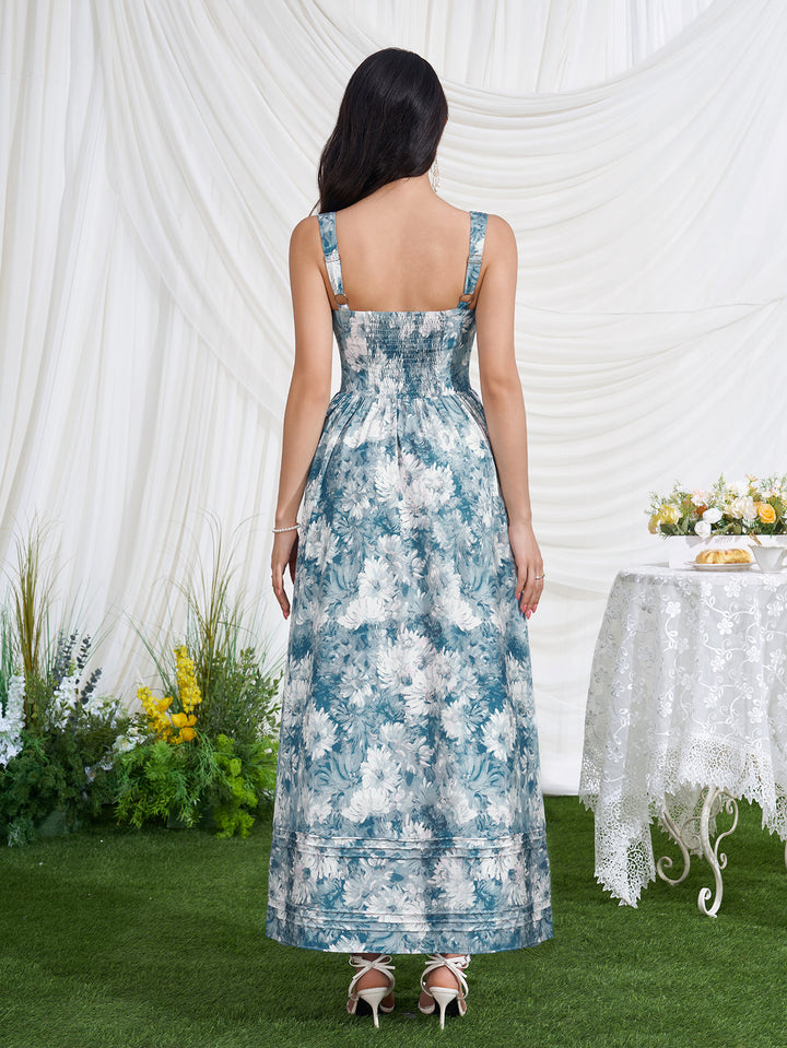 Ruched Bust Floral Print Tie Front Dress