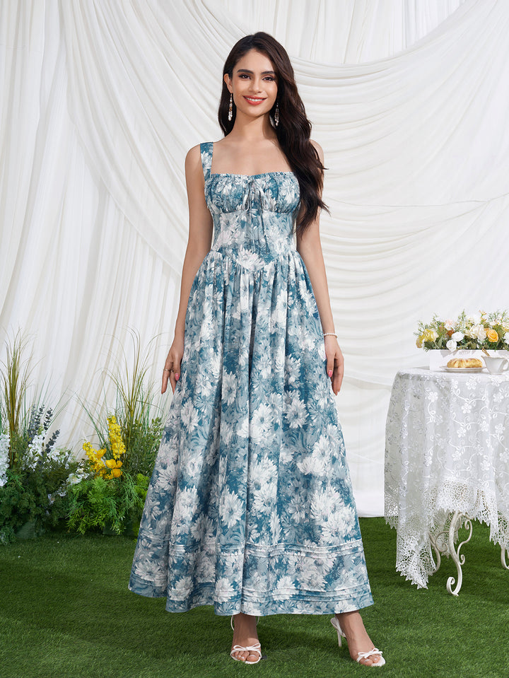 Ruched Bust Tie Front Floral Print Dress