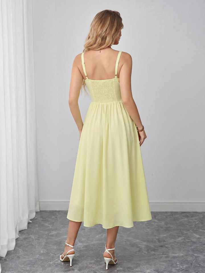 Ruched Bust Split Thigh Tie Front Ruched Cami Dress