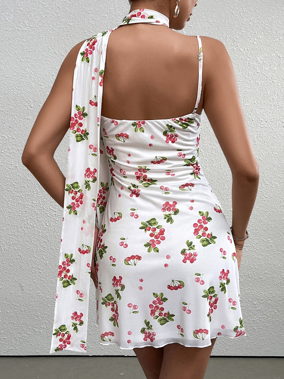 Ruched Twist Bust Backless Floral Cami Dress, White / Xs Ruched Twist Bust Backless Floral Cami Dress, White / Xs