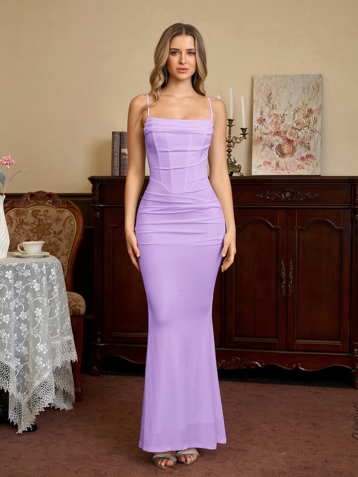 Solid Ruched Bodycon Formal Dress#color_lilac