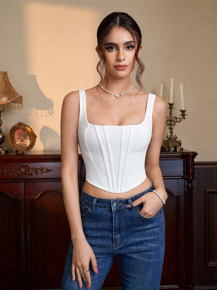 Solid Seam Detail Zipper Back Tank Top