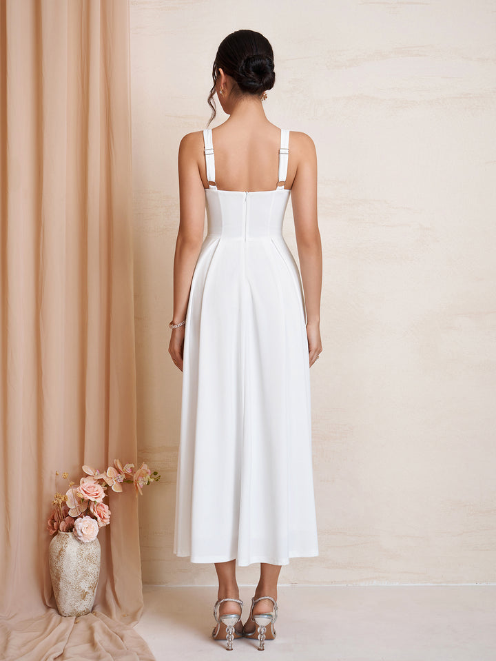 Square Backless Neck Zipper Maxi Dress