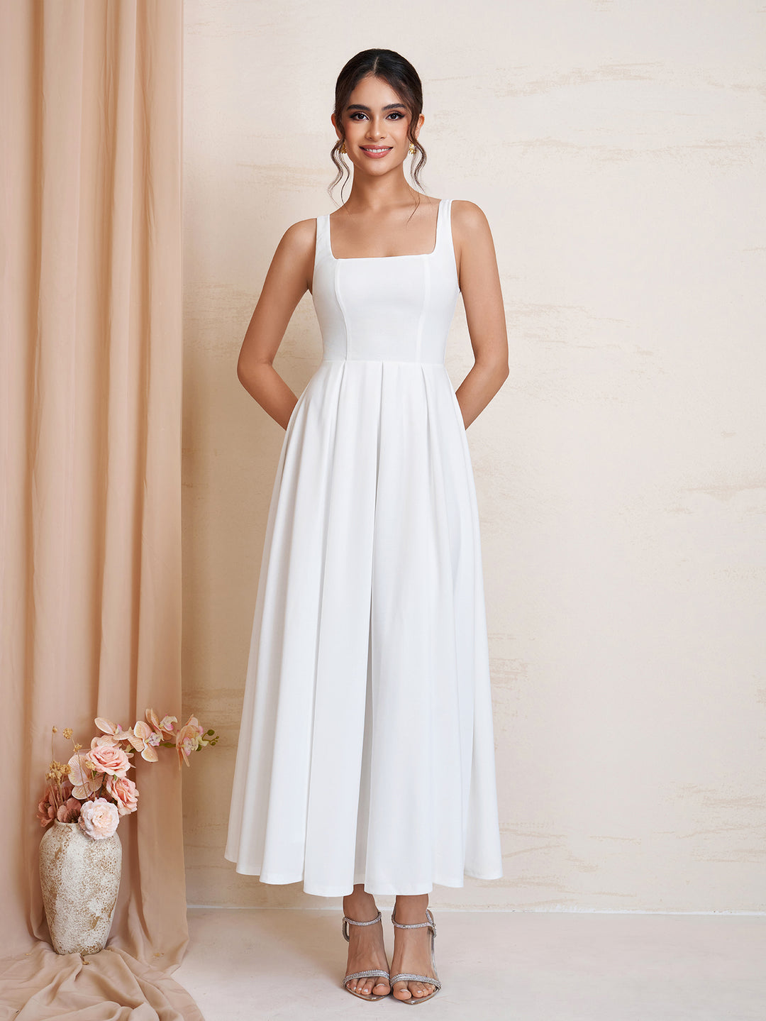 Backless Neck Square Zipper Maxi Dress