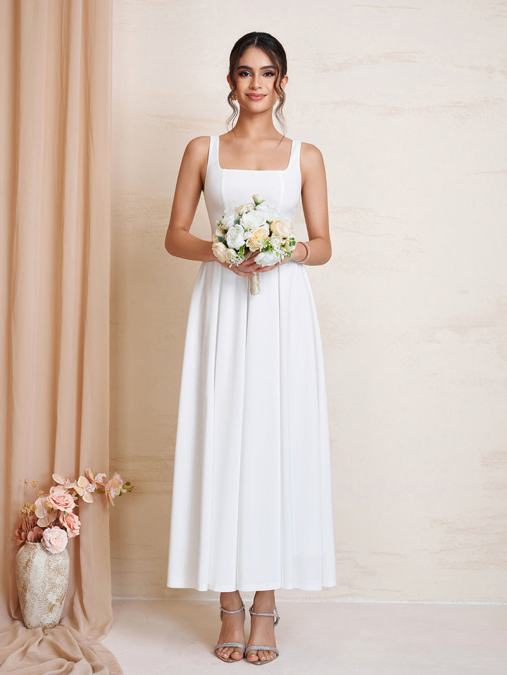 Backless Square Neck Zipper Maxi Dress