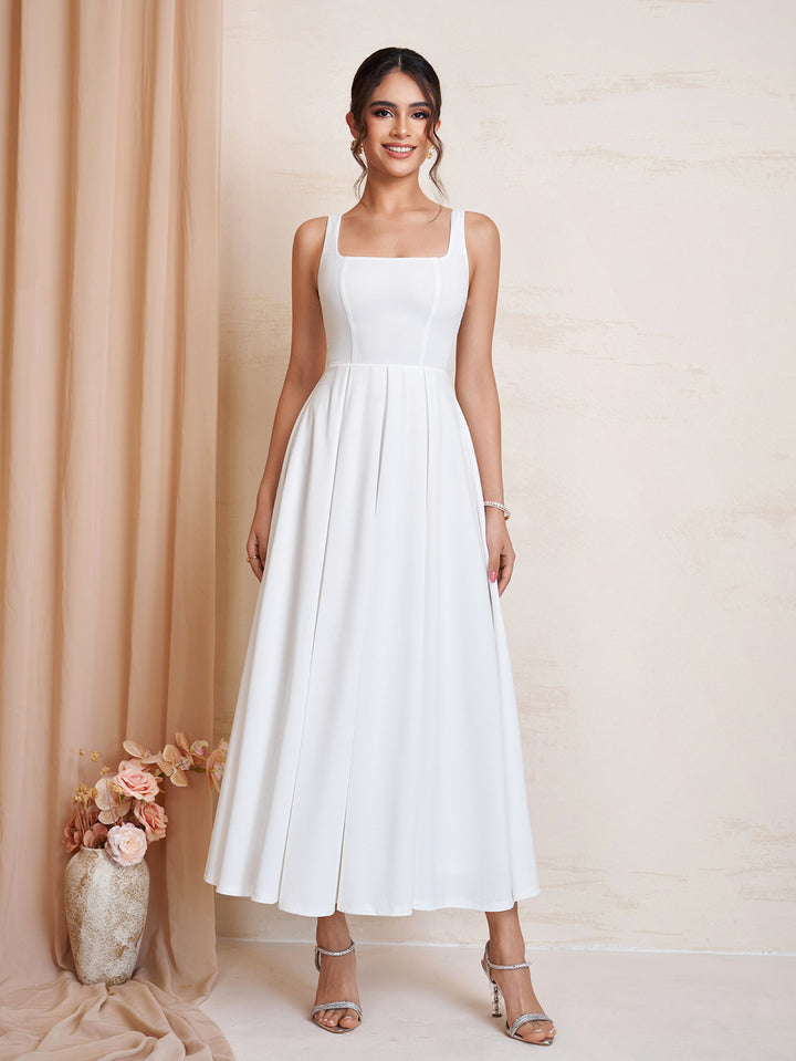 Square Neck Backless Zipper Maxi Dress