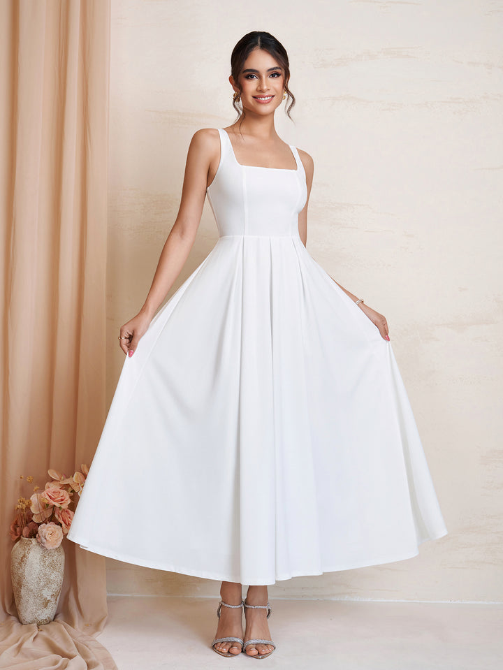 Neck Backless Square Zipper Maxi Dress