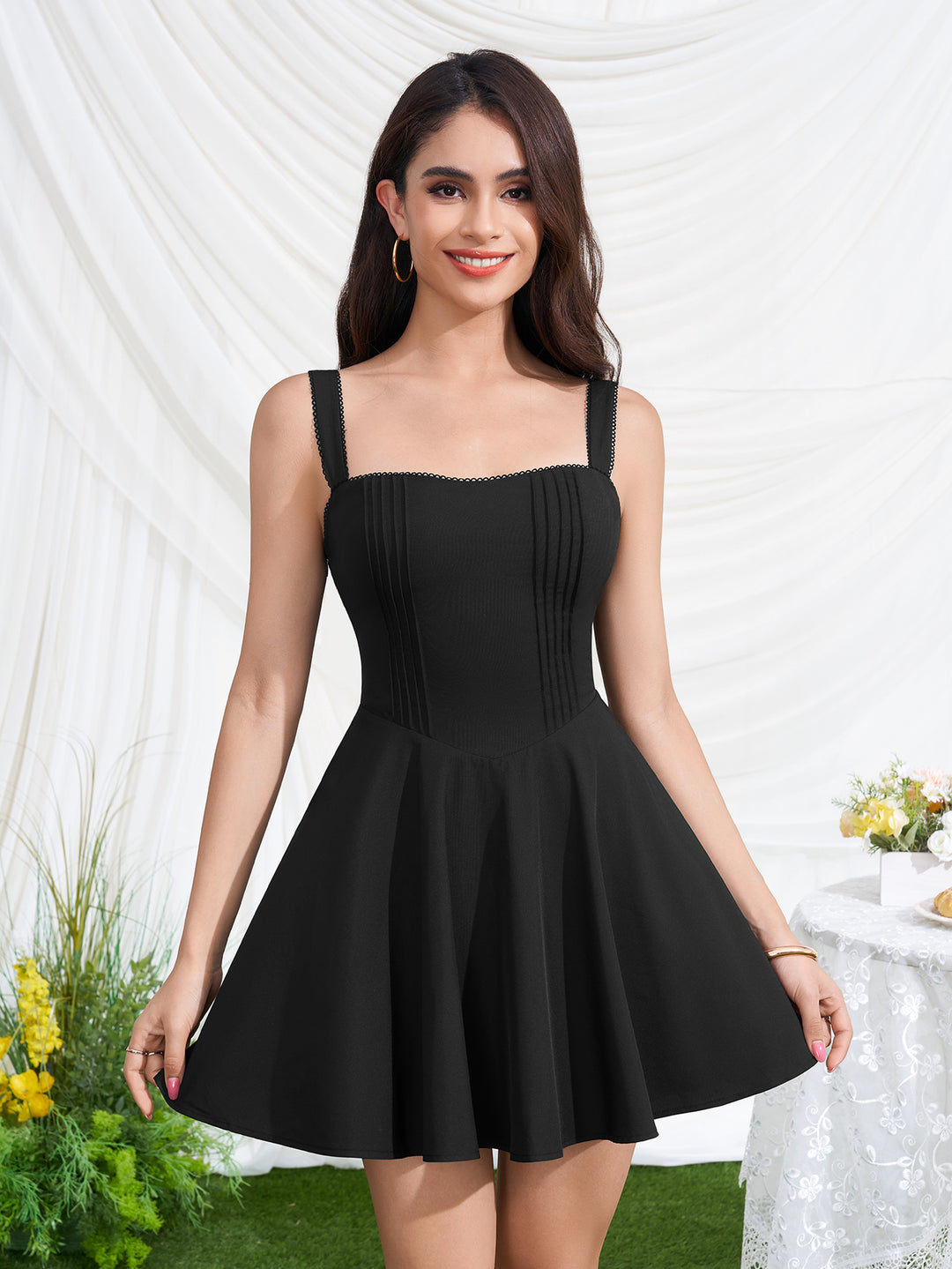 Crisscross Neck Square Back Mini Dress